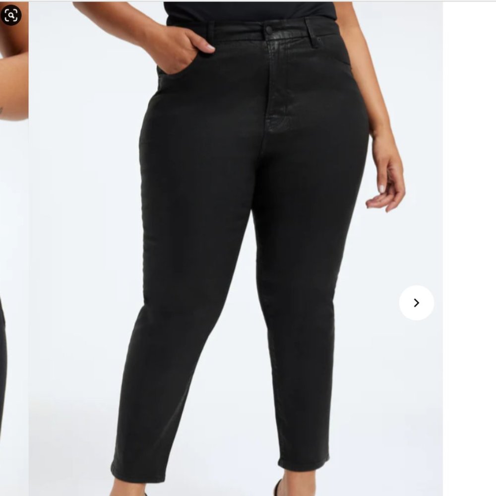 NWT Good American Leather Coating Straight Leg Jeans